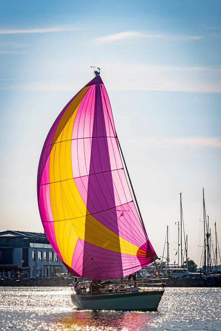 Sailing boat in the harbor of Heiligenhafen, Ostholstein, Schleswig-Holstein, Germany