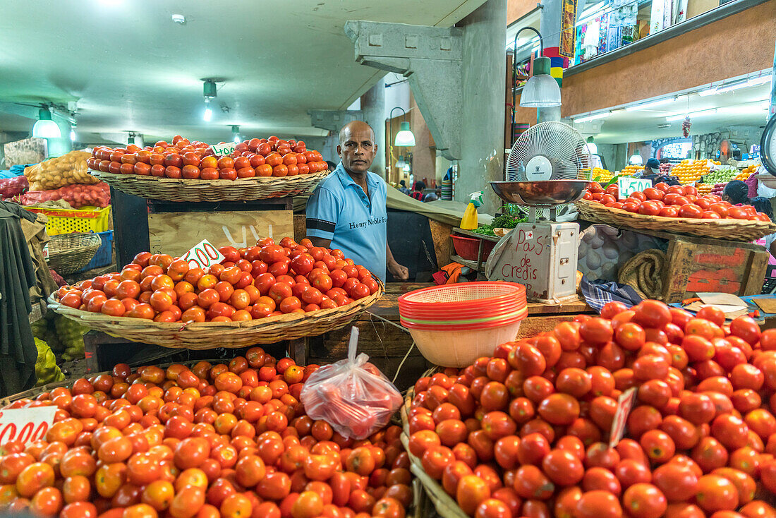 Tomaten auf dem Zentralmarkt in Port Louis, Mauritius, Afrika