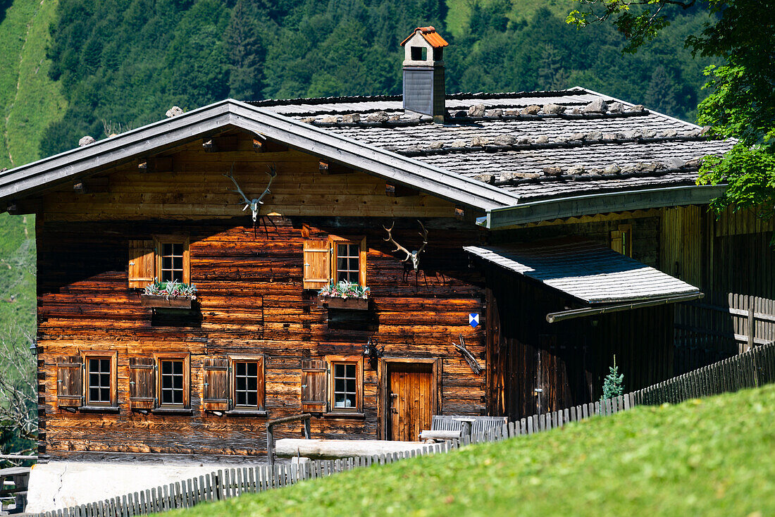 Gerstruben, a former mountain farming village in the Dietersbachtal near Oberstdorf, Allgäu Alps, Allgäu, Bavaria, Germany, Europe