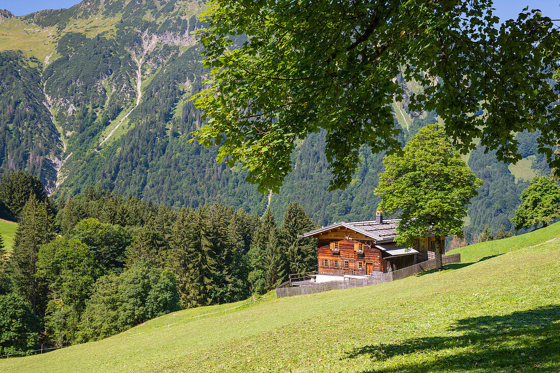 Gerstruben, ein ehemaliges Bergbauerndorf im Dietersbachtal bei Oberstdorf, Allgäuer Alpen, Allgäu, Bayern, Deutschland, Europa