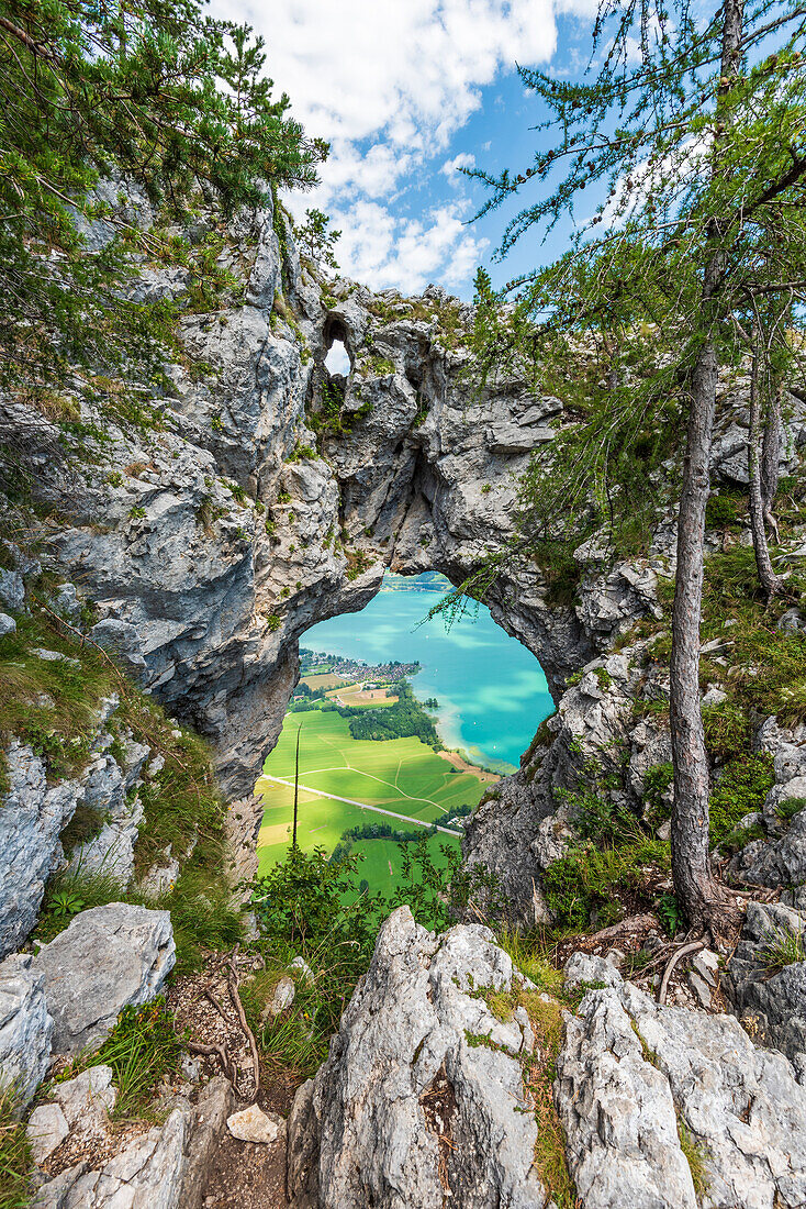 Rock window Drachenloch near the Drachenwand at Mondsee, Salzkammergut, Austria