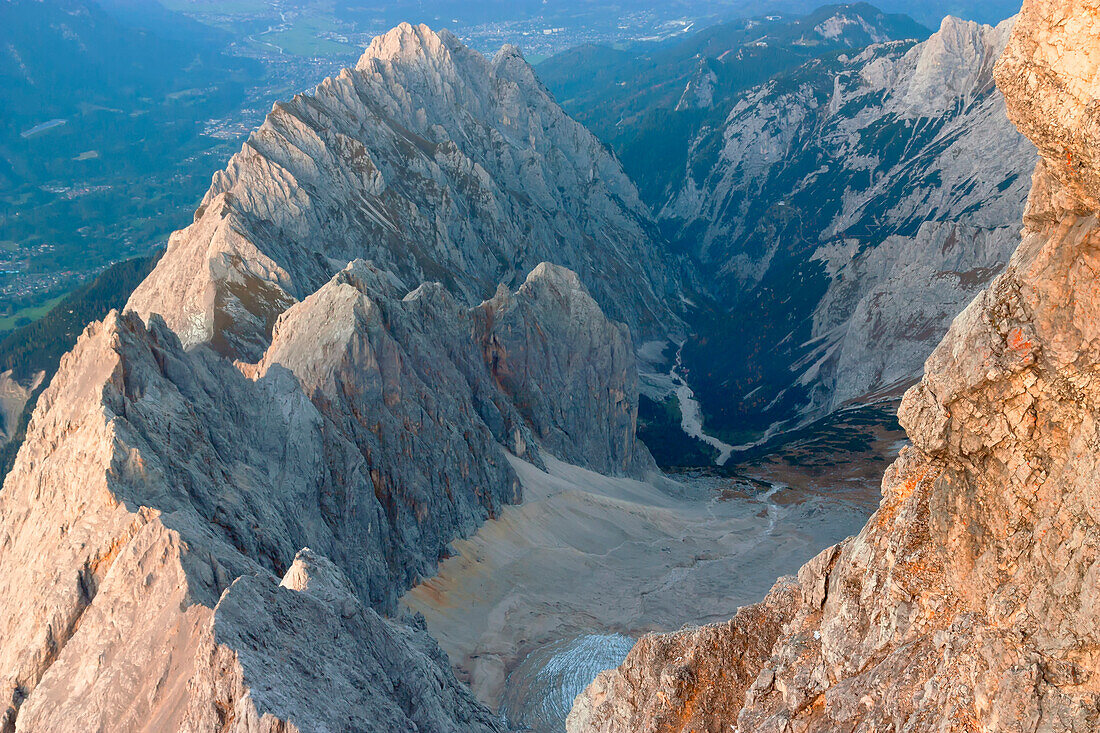 View of the Höllental from the summit of the Zugspitze.