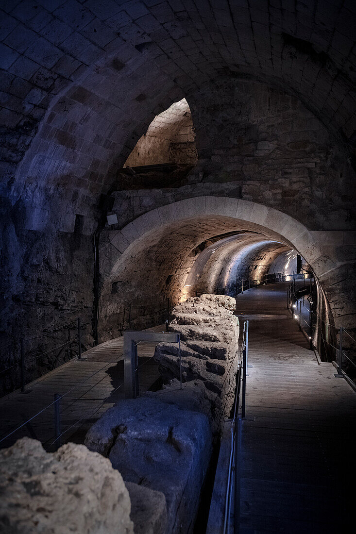 underground tunnel system of the citadel of Acre (also Akko), Israel, Middle East, Asia