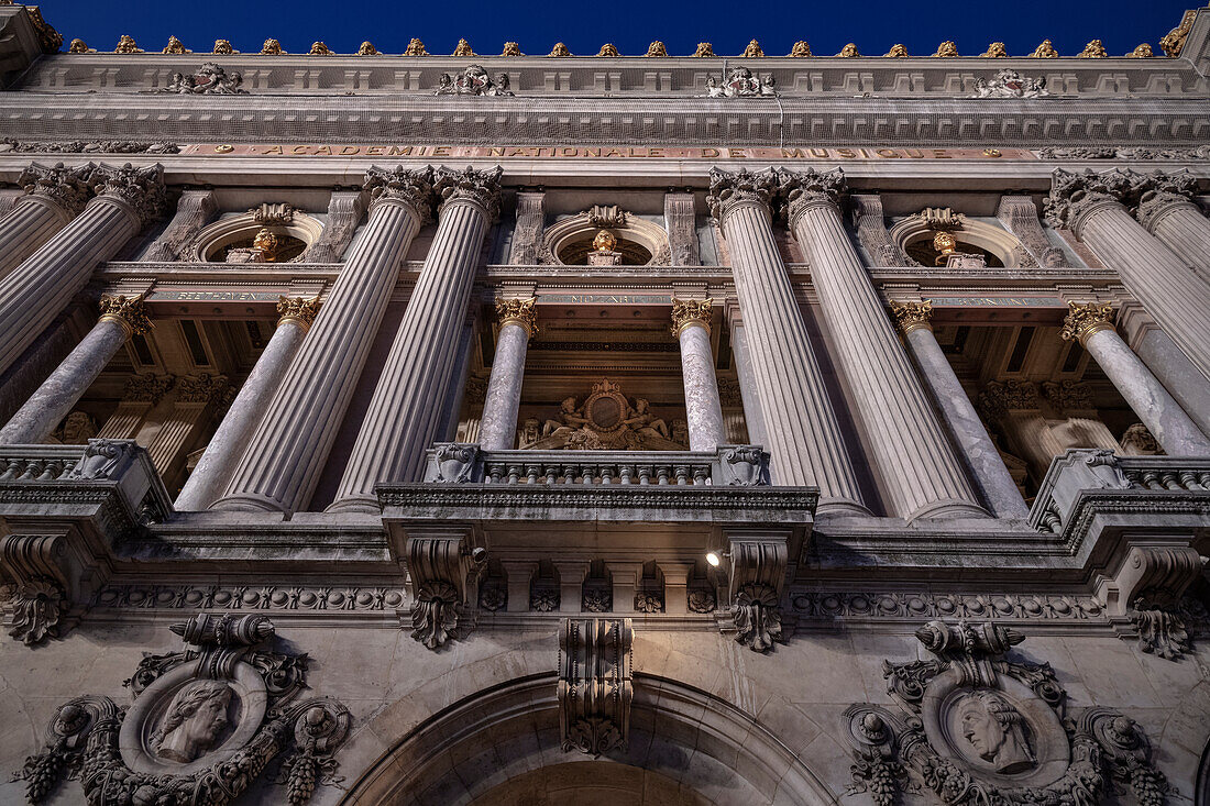 Columns and magnificent facade of the Opera Garnier, Paris capital, Ile-de-France, France