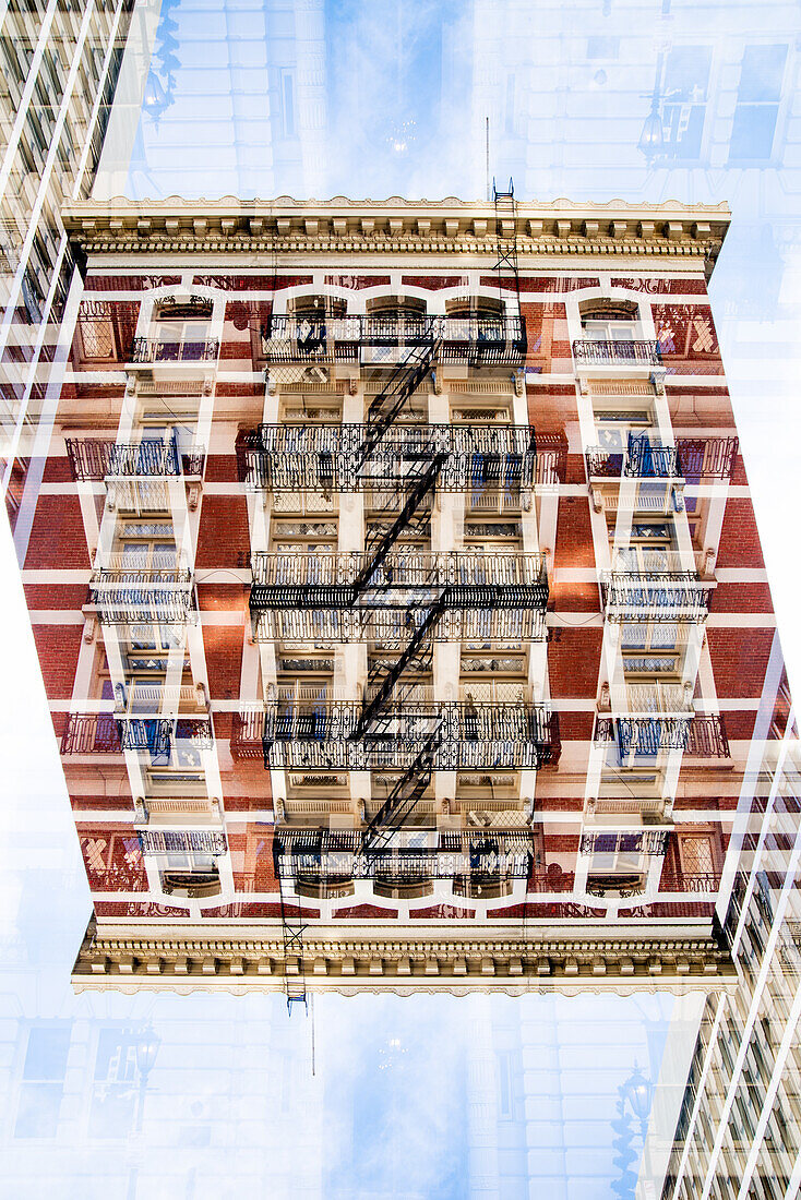 Red brick residential building on Powell Street in San Francisco, California.