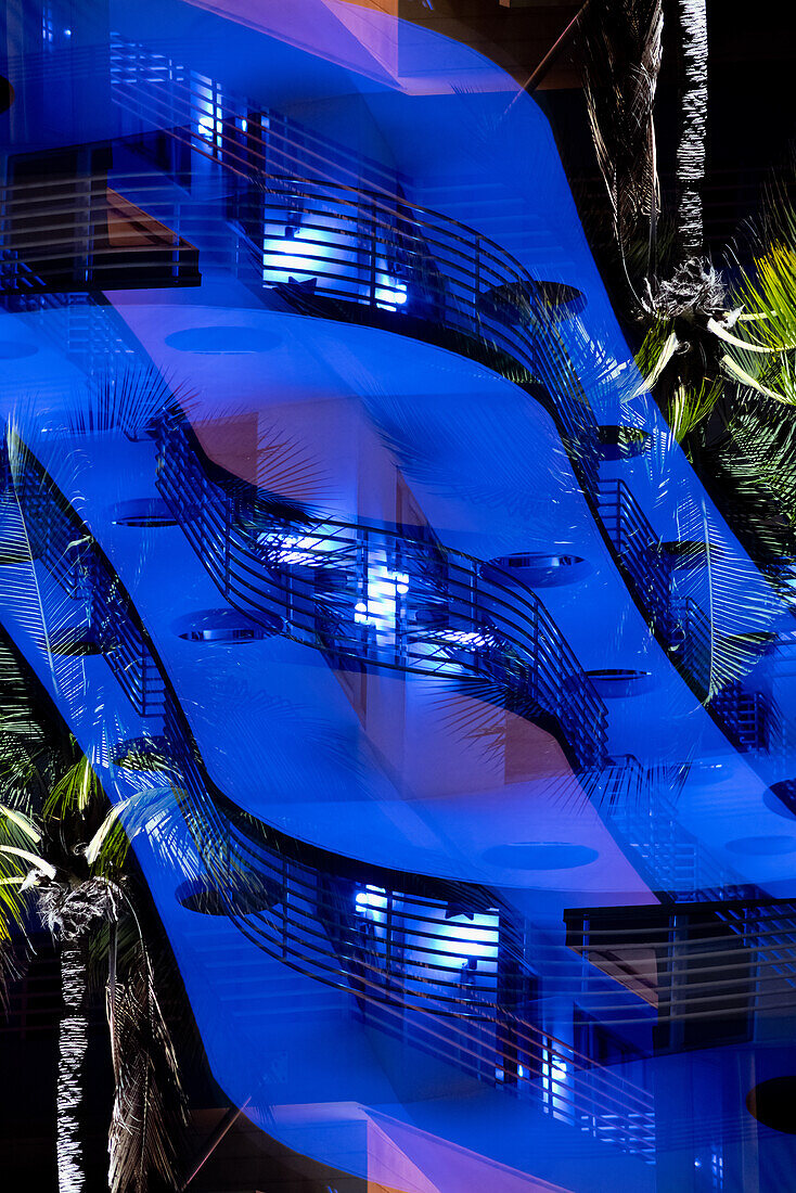 Double exposure of a Art Deco hotel on South Beach in Miami, Florida