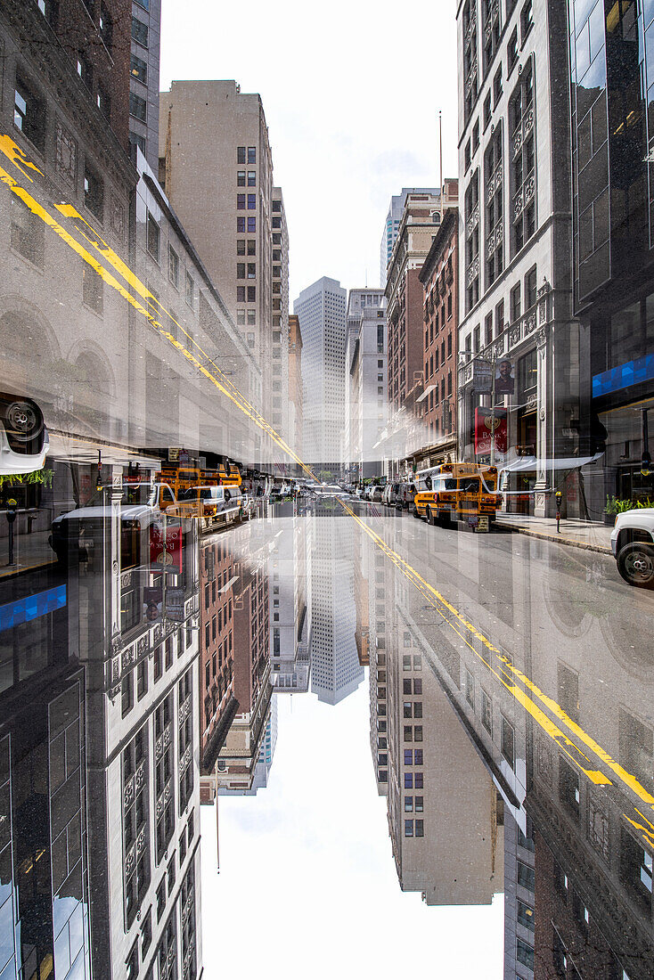 Double exposure of California street in the Financial District area of San Francisco, California.