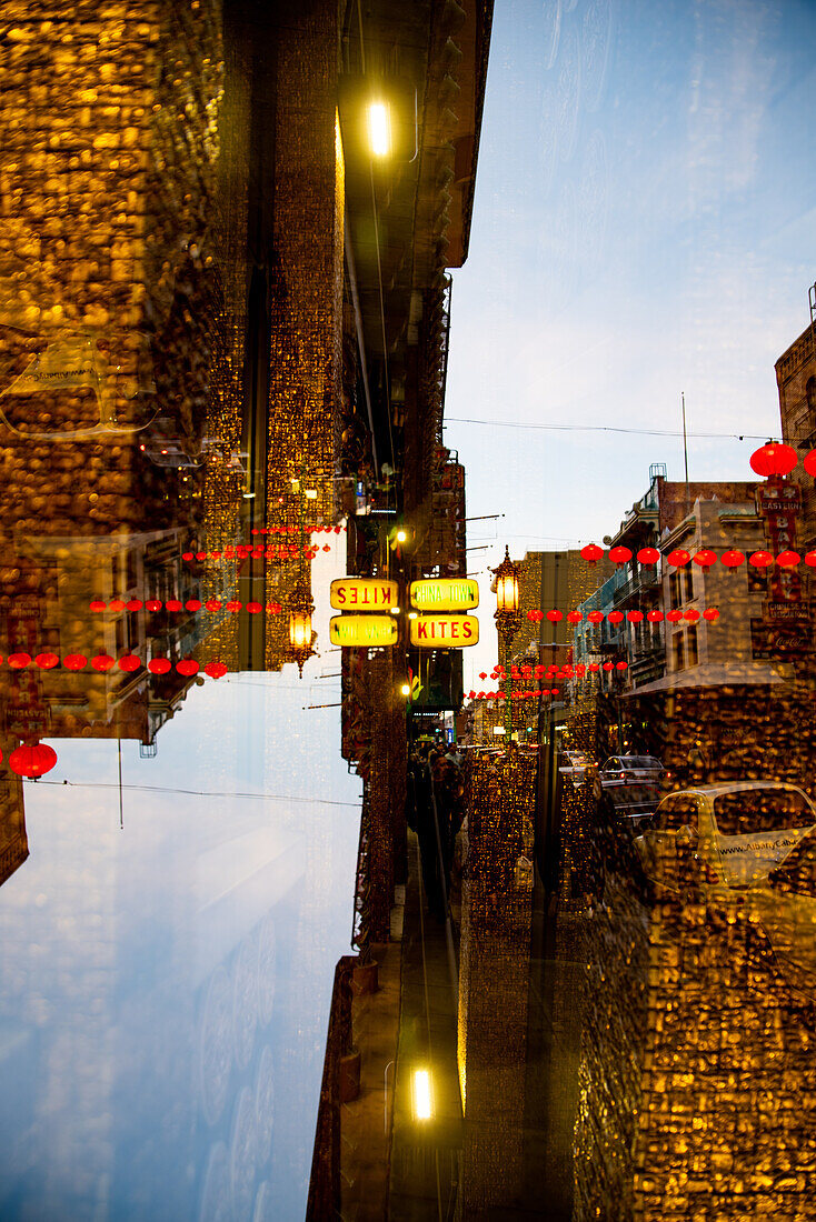 Double exposure of a street in Chinatown, San Francisco.
