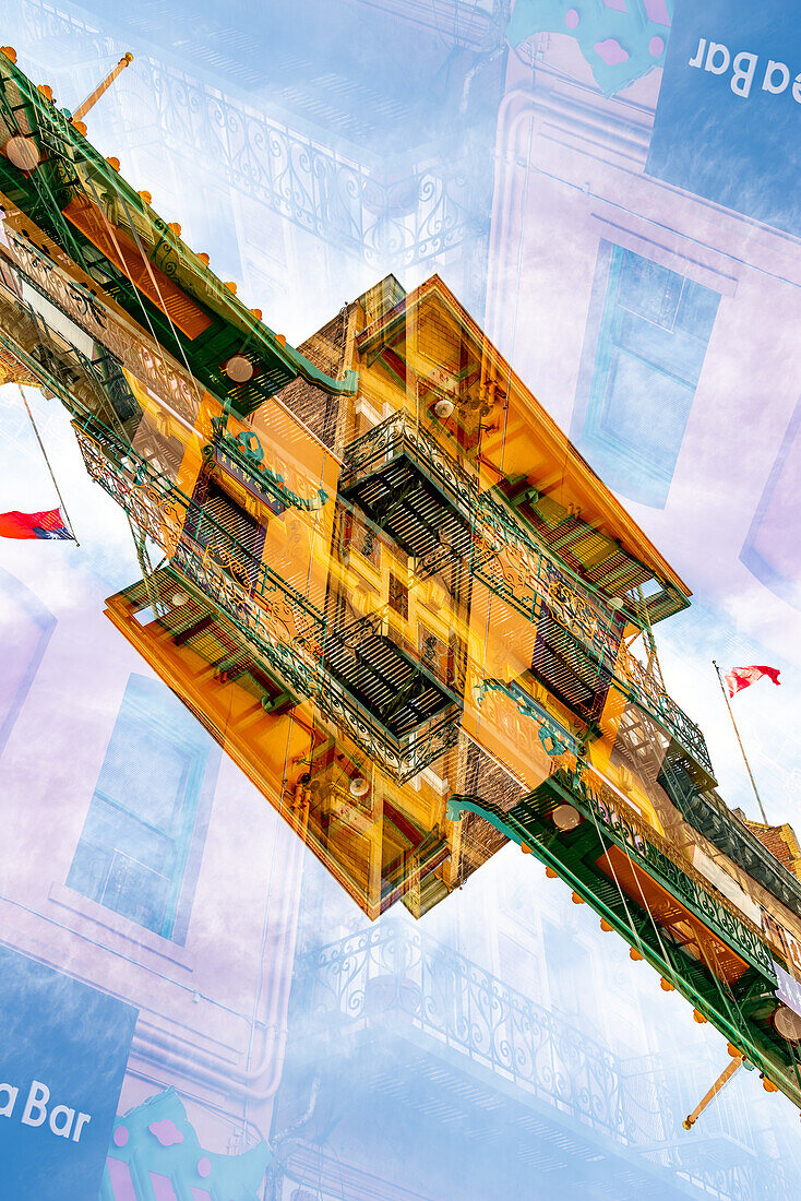 Double exposure of a building on clay street in Chinatown, San Francisco.