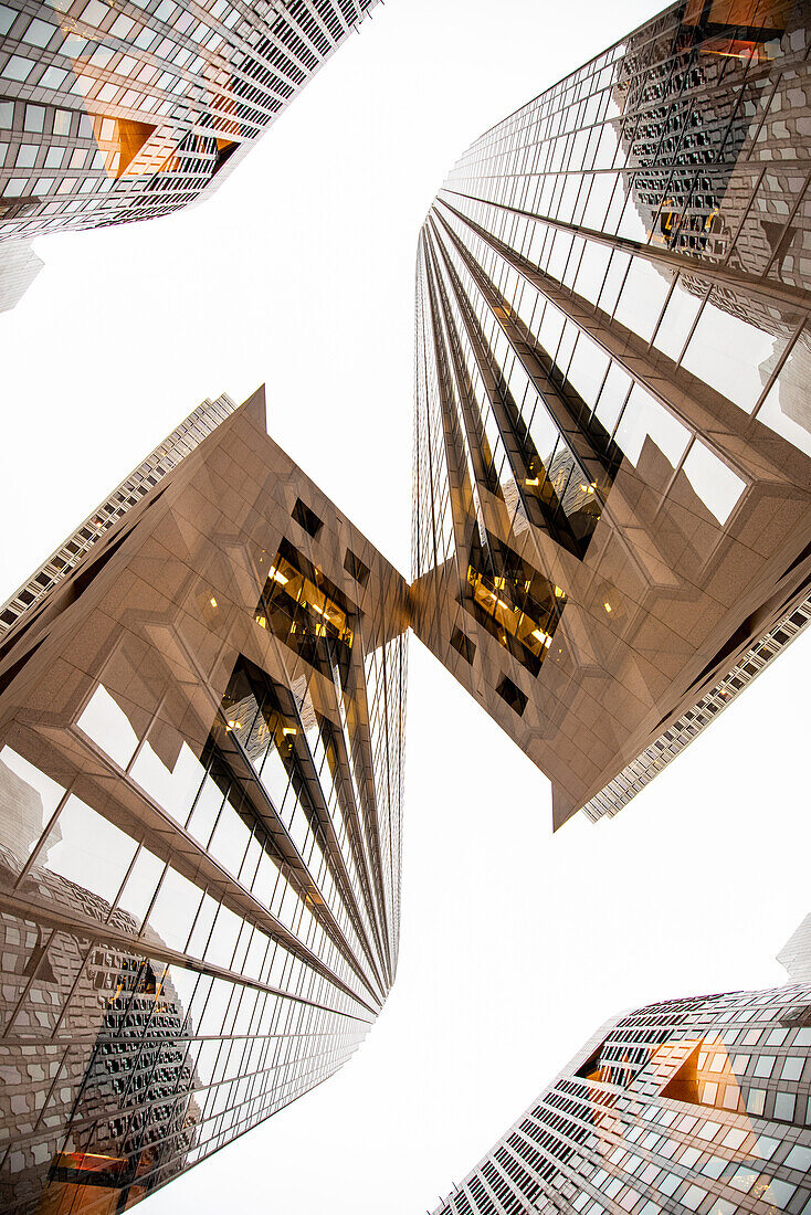 Double exposure of a highrise building on Pine street in the Financial District area of San Francisco, California.