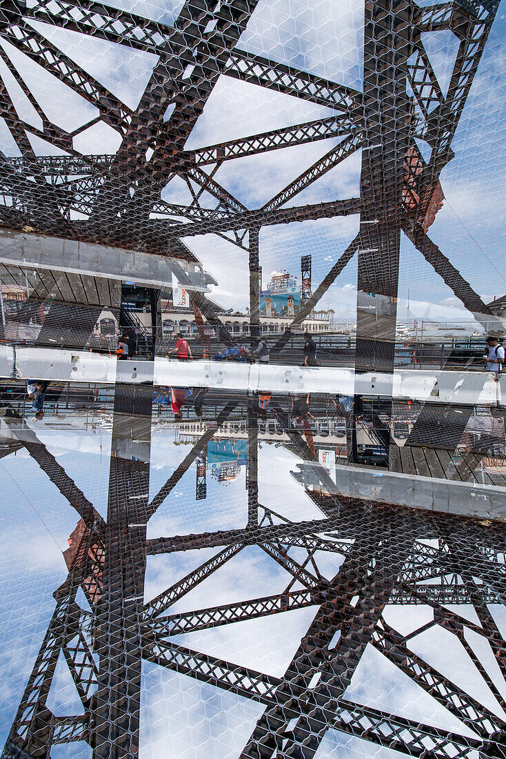 Double exposure of 3rd Street Bridge under renovation in San Francisco, California.