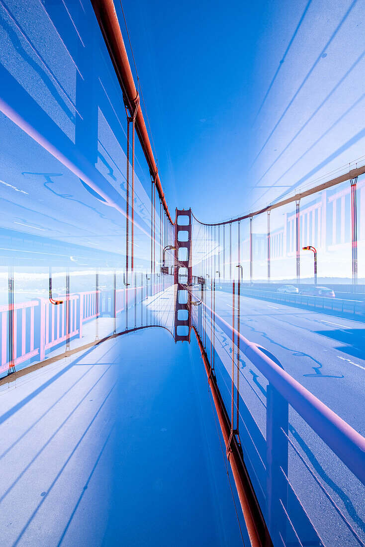 Doppelbelichtung der legendären Golden Gate Bridge in San Francisco, Kalifornien.
