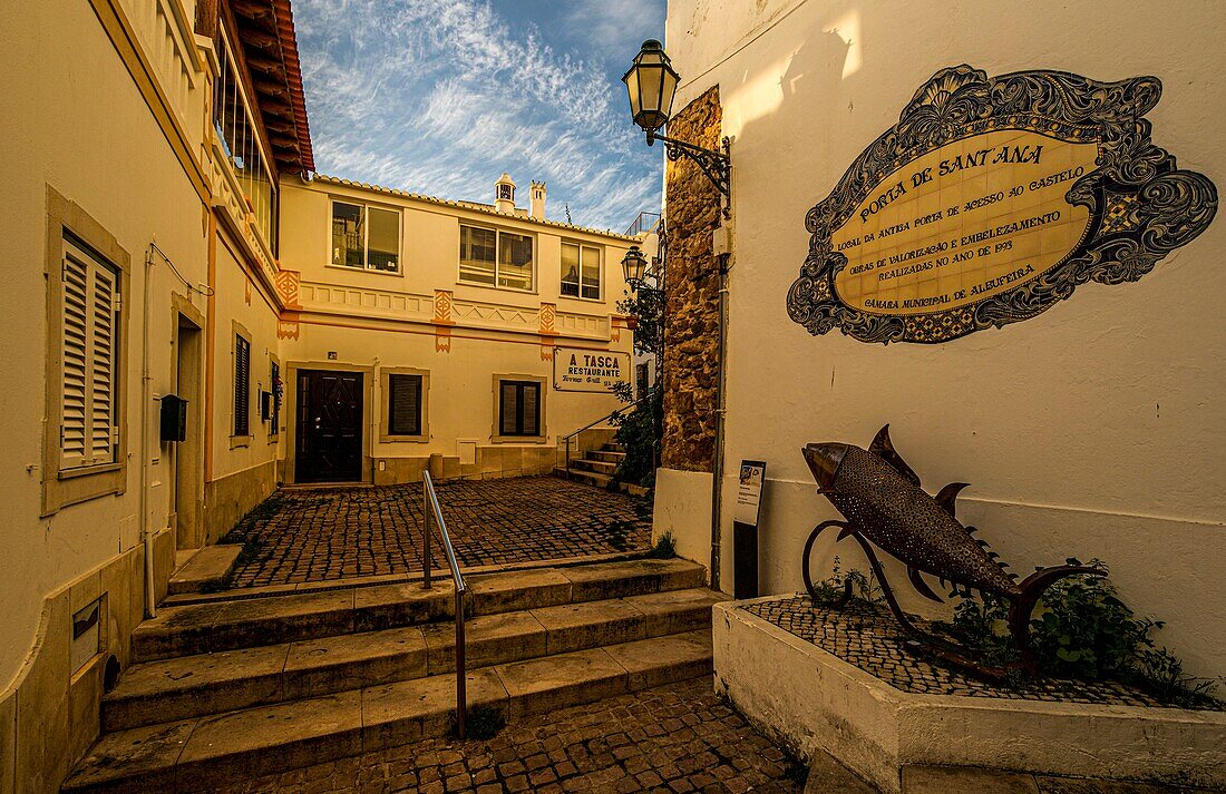 Porte de Sant'Ana, old town alley in Albufeira, Algarve; Portugal