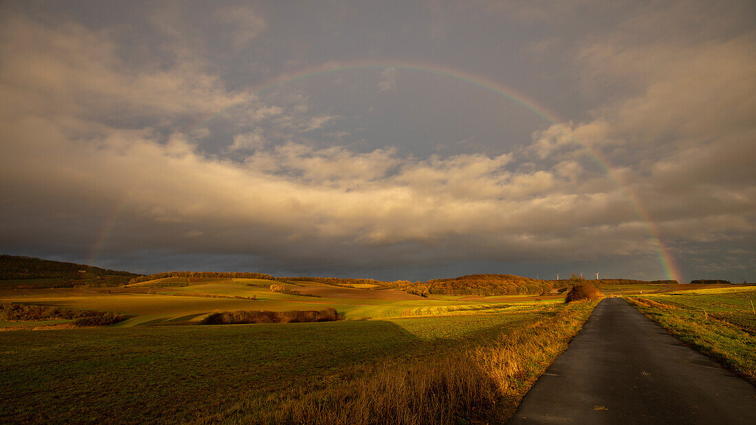 Rainbow at Possenheim, Iphofen, Kitzingen, Lower Franconia, Franconia, Bavaria, Germany, Europe