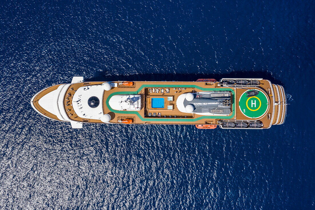 Aerial view from expedition cruise ship World Voyager (nicko cruises), Lajes do Pico, Pico Island, Azores, Portugal, Europe