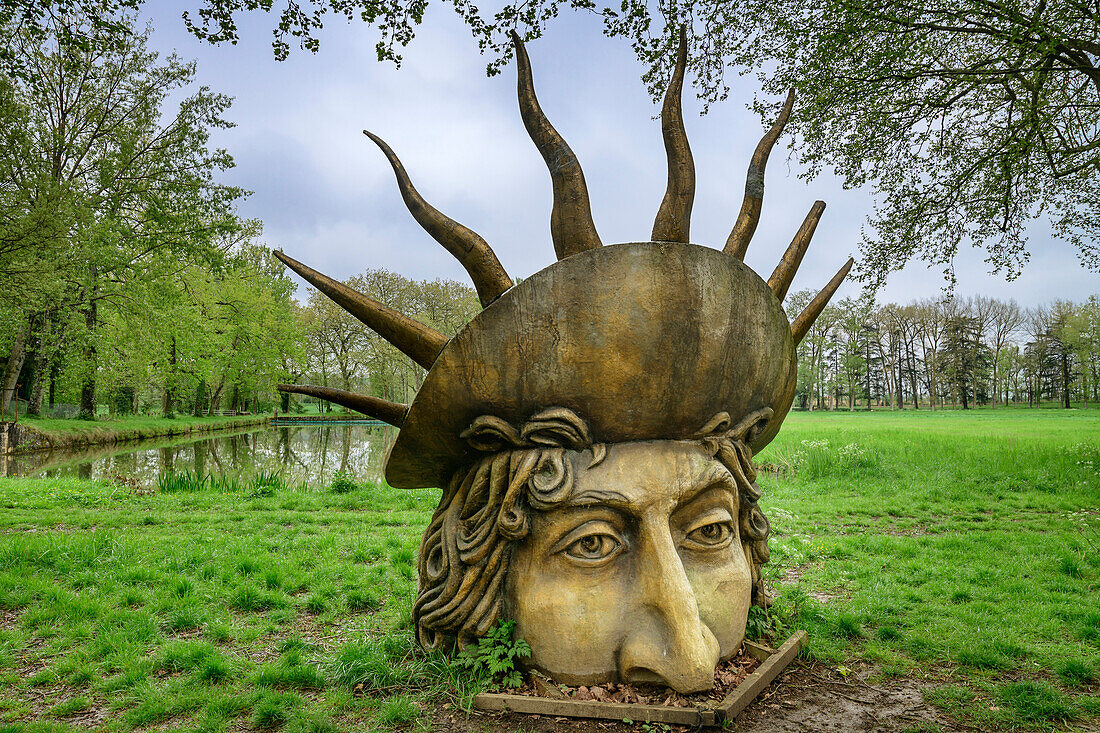 Sculpture Sun King, at Naurouze, Canal du Midi, UNESCO World Heritage Canal du Midi, Occitania, France