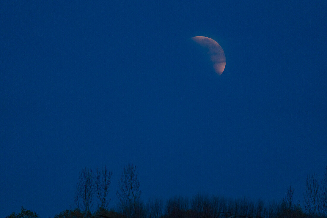 Blutmond, der am Nachthimmel aufgeht, Sun Valley, Idaho, USA