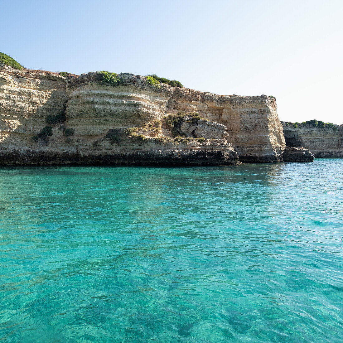 Italy, Puglia, Lecce Province, Otranto, Baia Del Mulino D'acqua, Cliffs on sea coast