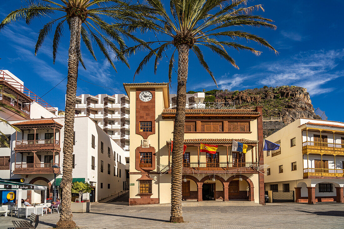 The Ayuntamiento town hall on Plaza de las Américas square in the island capital of San Sebastian de La Gomera, La Gomera, Canary Islands, Spain, Europe