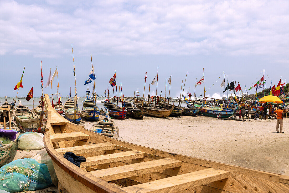 Fishing port in Abandze on the Gold Coast in the Central Region of western Ghana in West Africa