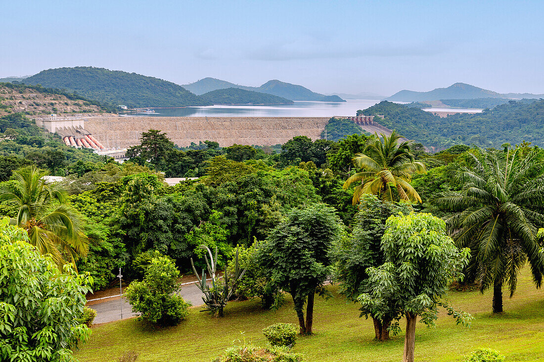 Volta Dam and Lake Volta at Akosombo in the Volta Region of eastern Ghana in West Africa