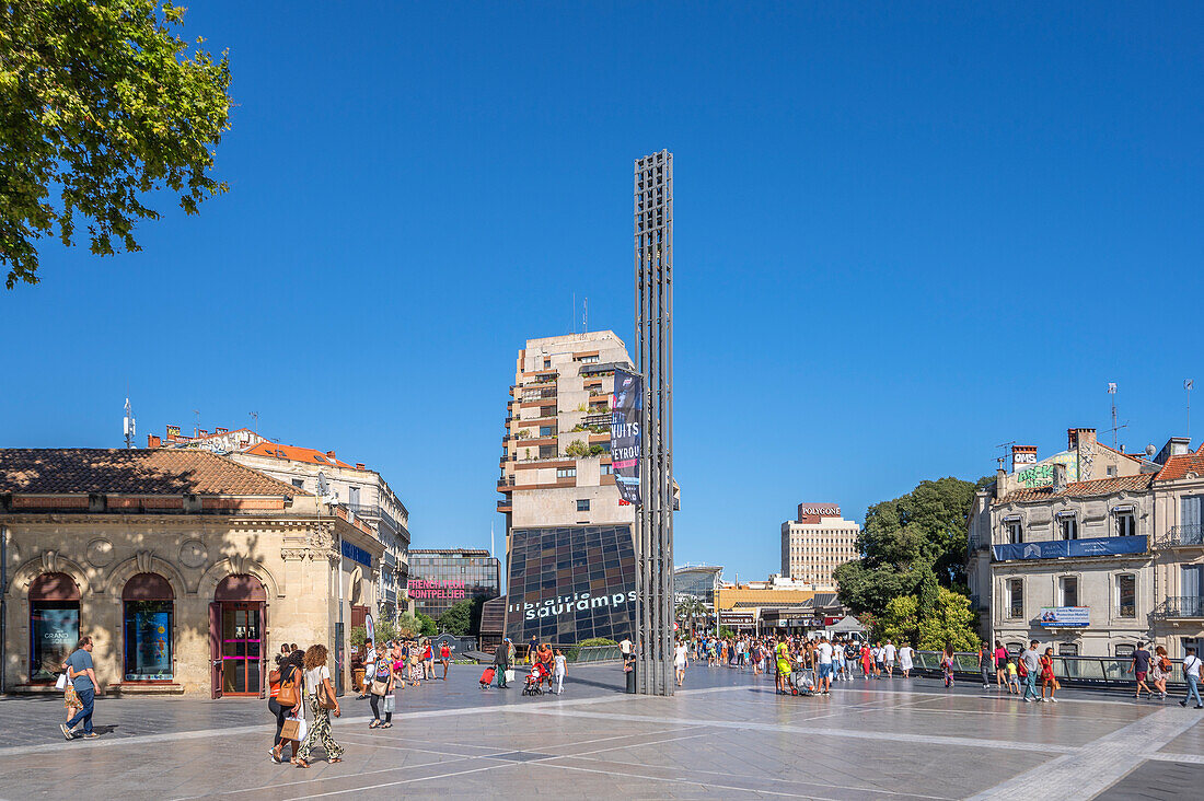 Place de la Comedie with Polygone shopping center, Montpellier, Hérault, Languedoc-Roussillon, Occitanie, Languedoc-Roussillon-Midi-Pyrénées, France