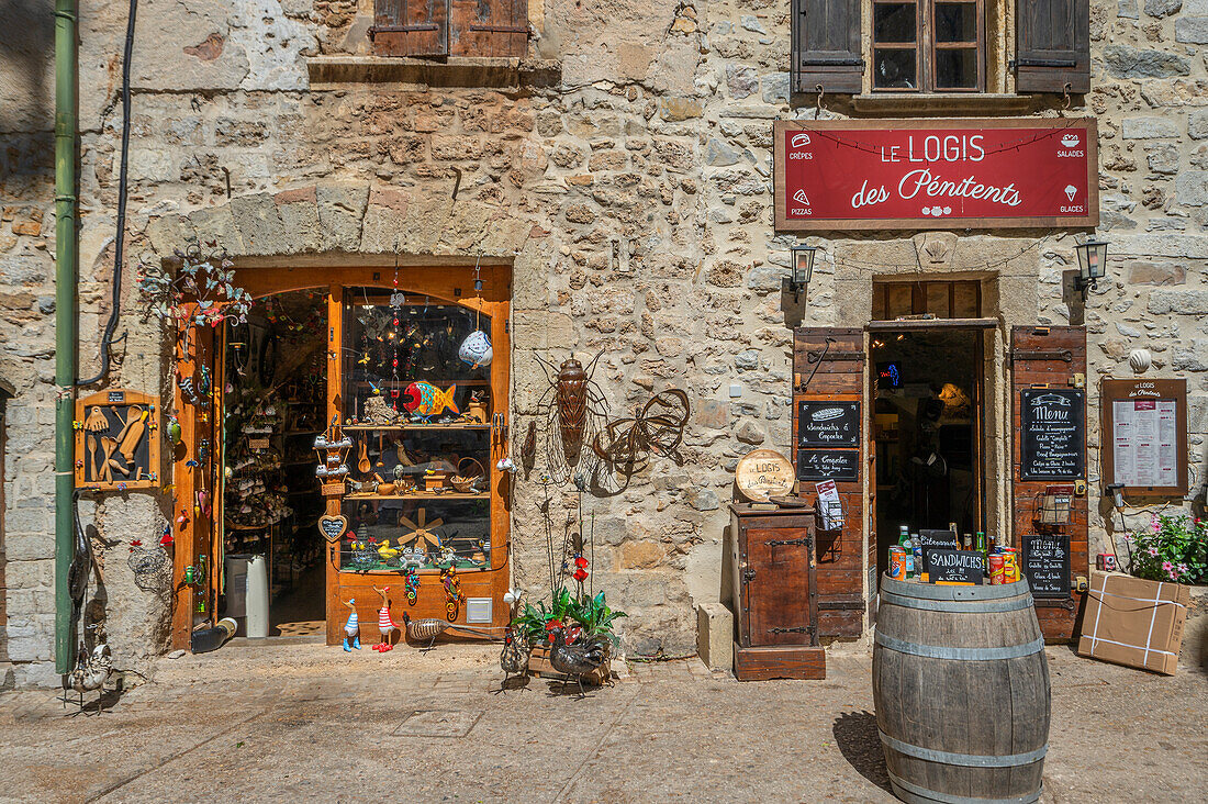 Geschäft in Saint-Guilhem-le-Désert, Hérault, Jakobsweg,  Occitanie, Languedoc-Roussillon-Midi-Pyrénées, Frankreich