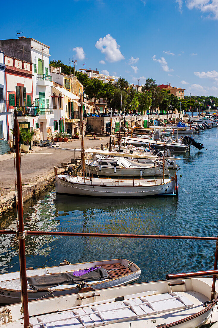 Sailing boats in Portocolom harbour, Mallorca, Balearic Islands, Spain, Europe