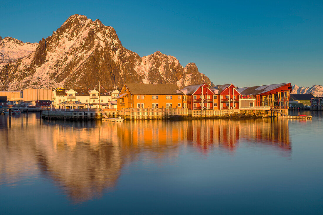 Evening light on the coast of Svolvær, Lofoten, Norway.