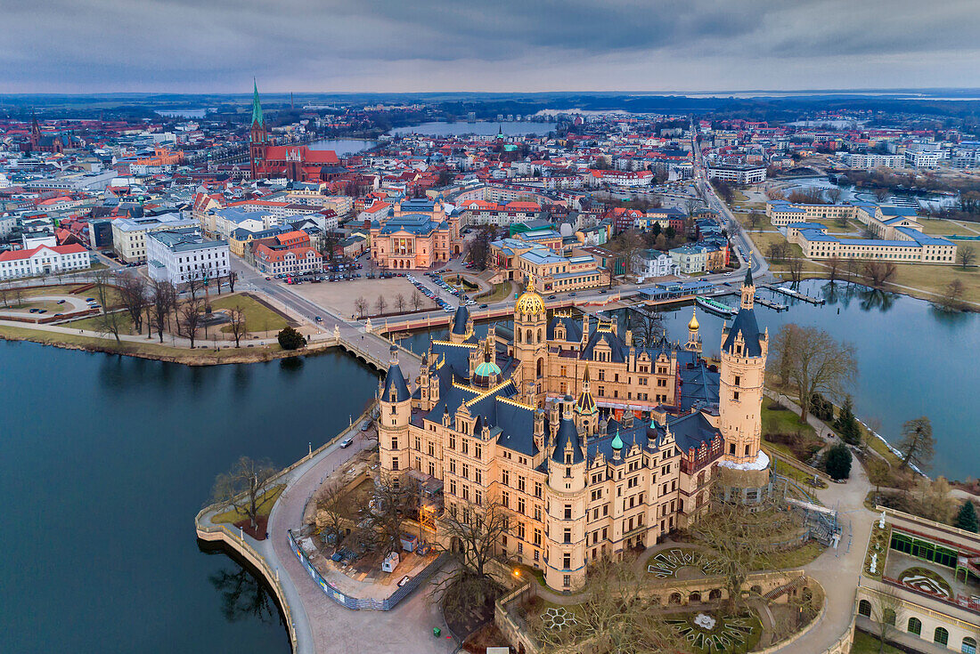 Bird's-eye view of Schwerin Castle, Mecklenburg-West Pomerania, Germany.