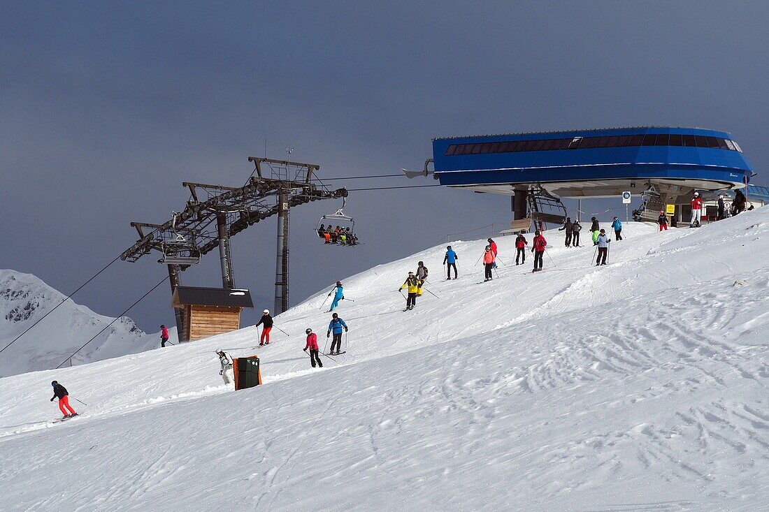 in ski area, winter at Reschenpass, Nauders, Tirol, Austria