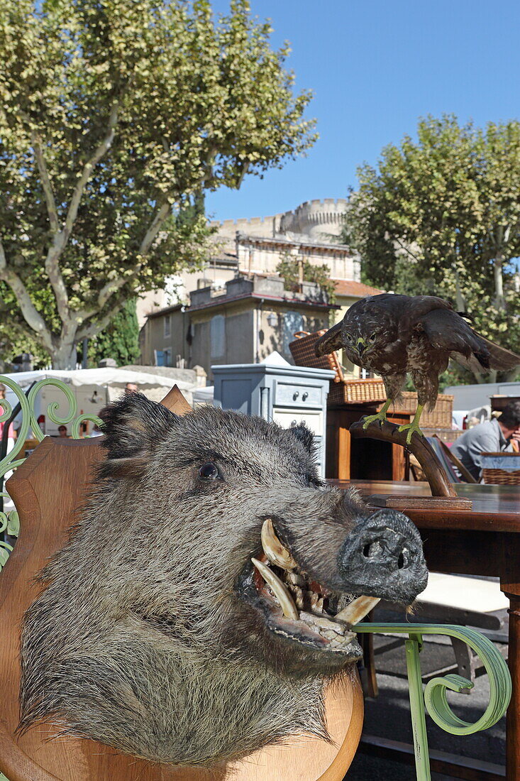 Antiques market in Villeneuve-lés-Avignon, Gard department, Occitania, France