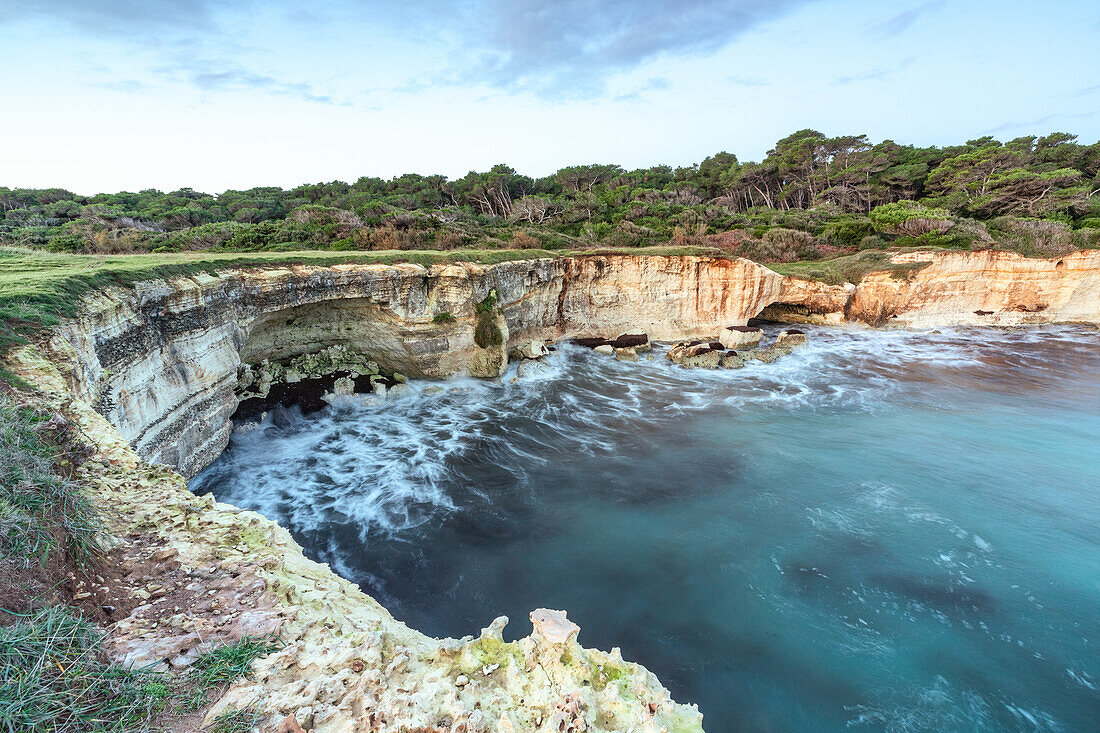 Rocky coastline near Sant'Andrea, Lecce, Apulia, Pulgia, Italy, Europe