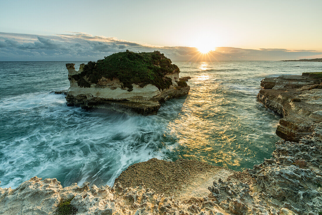 Rocky coastline near Sant'Andrea, Lecce, Apulia, Pulgia, Italy, Europe