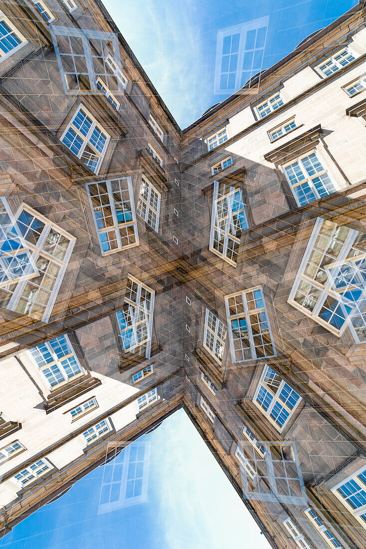 Double exposure of the housing of the Prime Minister of Denmark, next to the Christiansborg Palace, Denmark.
