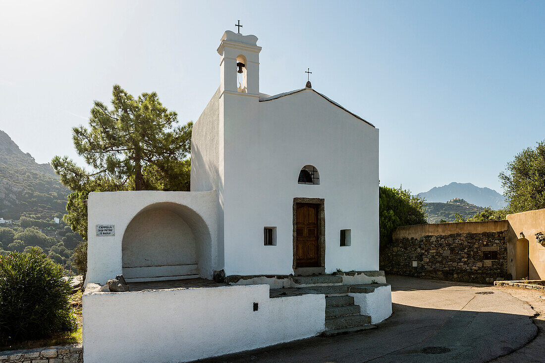 Church in the mountains, near Corbara, Balagne, Haute-Corse department, Corsica, Mediterranean Sea, France