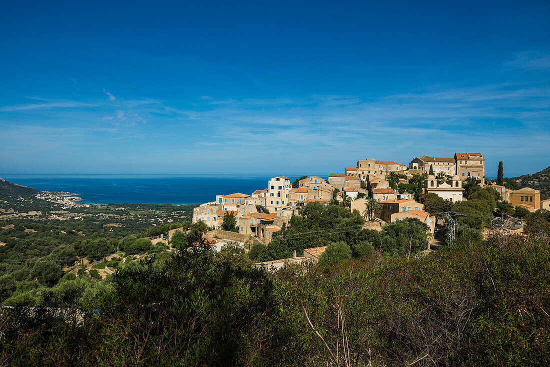 Mittelalterliches Bergdorf an der Küste, Pigna, bei LÎle-Rousse, Balagne, Département Haute-Corse, Korsika, Mittelmeer, Frankreich