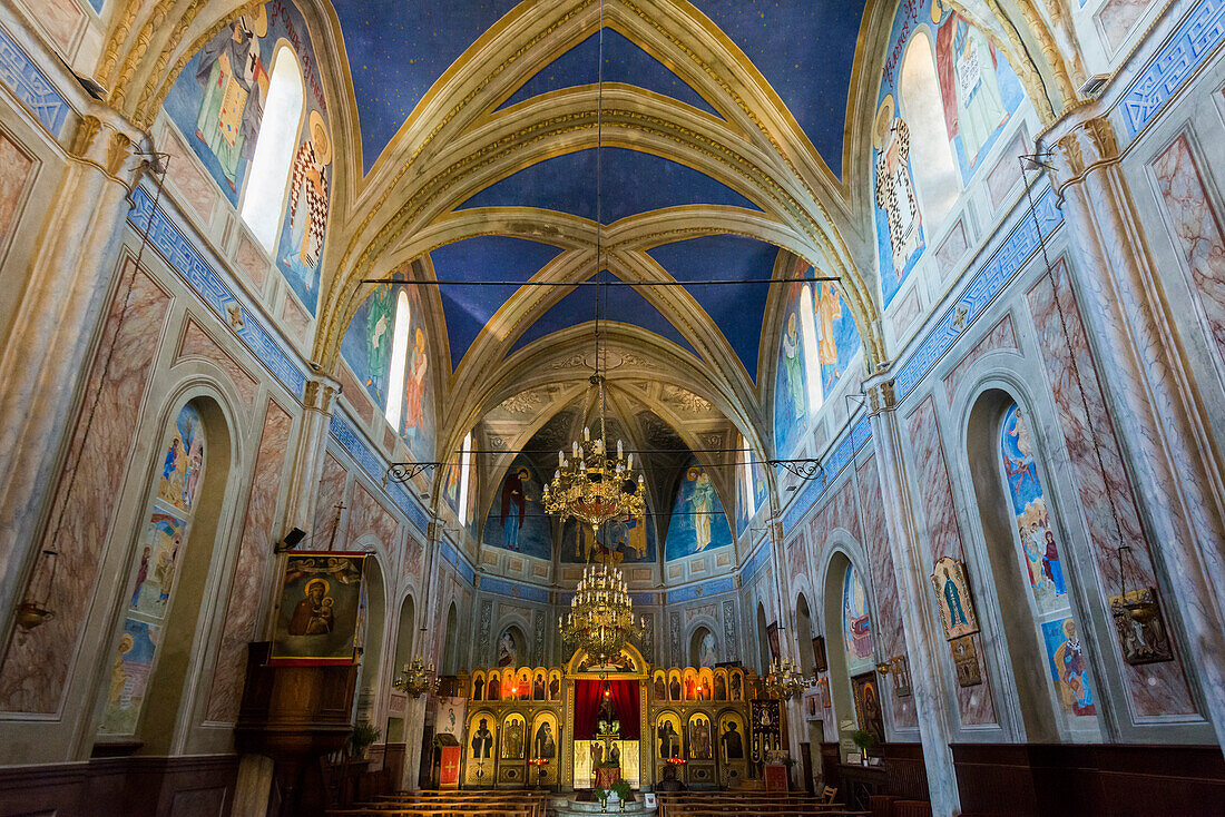 Innenraum der Griechischen Kirche Saint-Spyridon, Cargèse, Westküste, Département Corse-du-Sud, Korsika, Frankreich