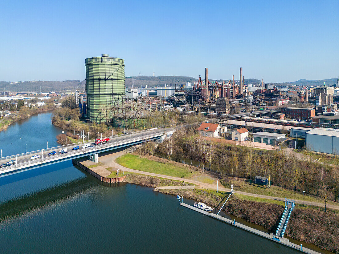 Aerial view of the Völklingen Ironworks, UNESCO World Heritage Site, Völklingen, Saar Valley, Saarland, Germany