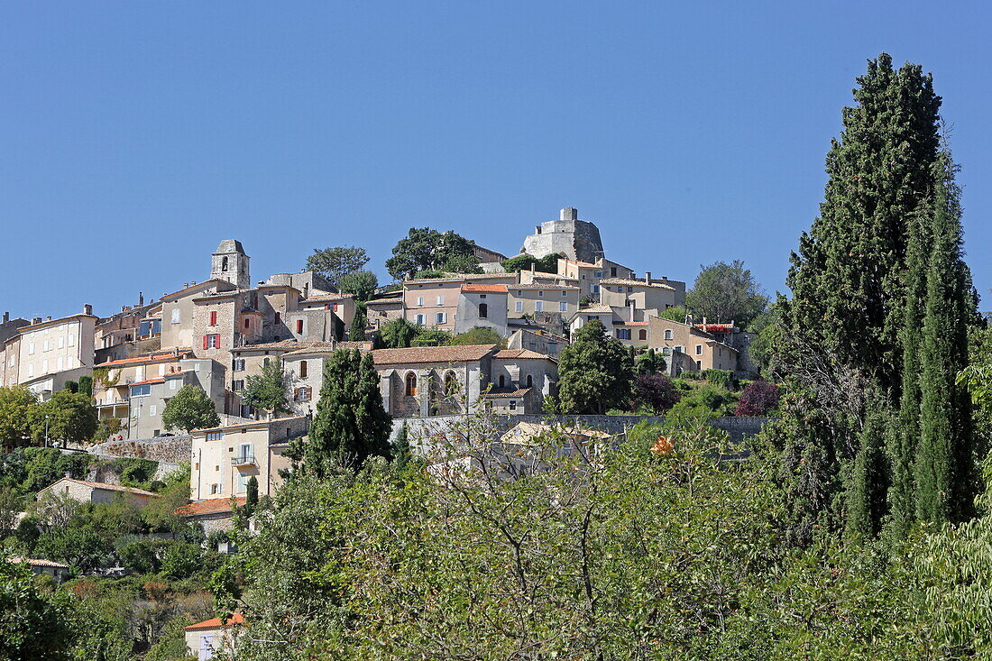 Blick auf Simiane-la-Rotonde, Alpes-de-Haute-Provence, Provence-Alpes-Côte d'Azur, Frankreich