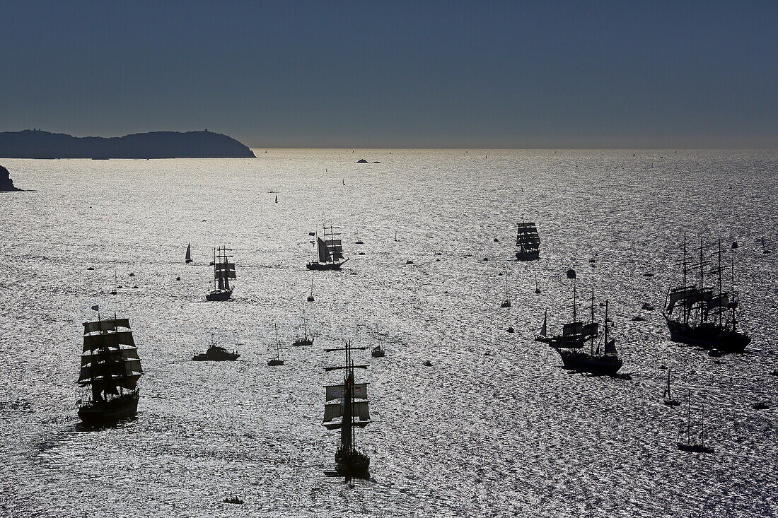 Tall-Ship-Parade in der Hafenbucht von Toulon, Var, Provence-Alpes-Côte d'Azur, Frankreich