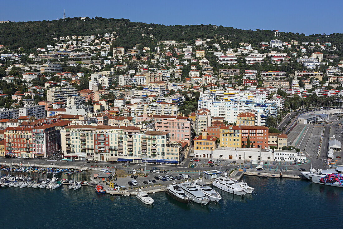 View of the port of Nice from the Parc de la Colline du Château, Alpes-Maritimes, Provence-Alpes-Côte d'Azur, France