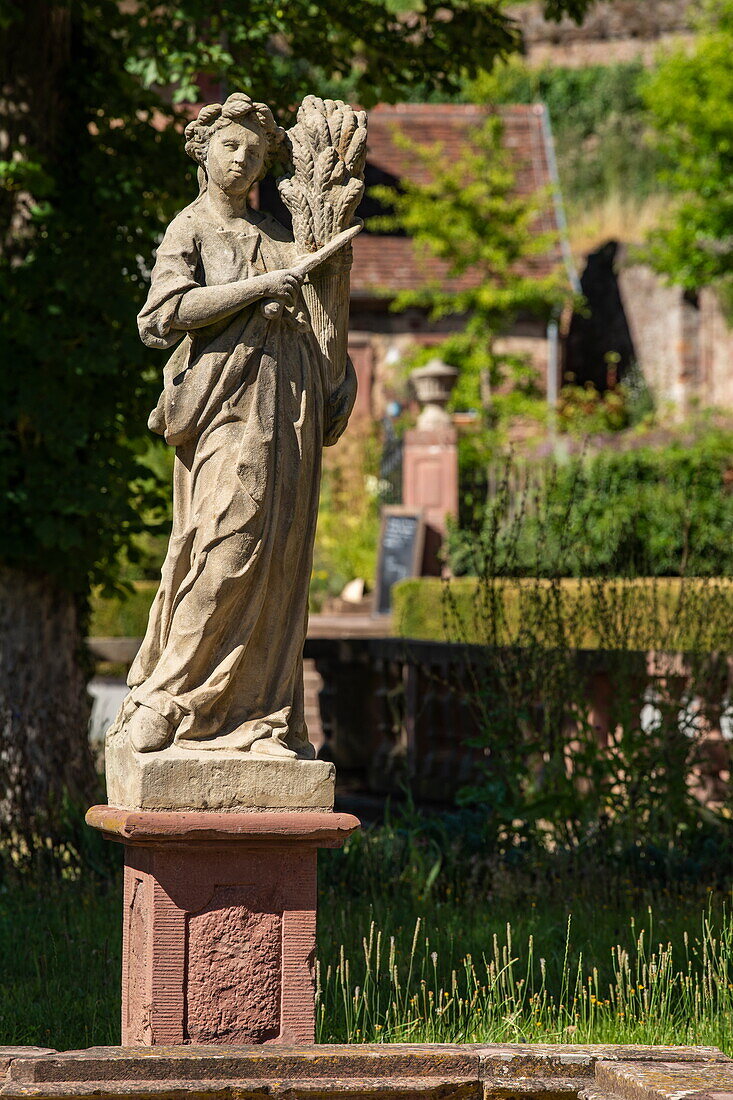 Statue in the garden in front of Bronnbach Monastery, Wertheim, Reichholzheim, Franconia, Baden-Wuerttemberg, Germany, Europe