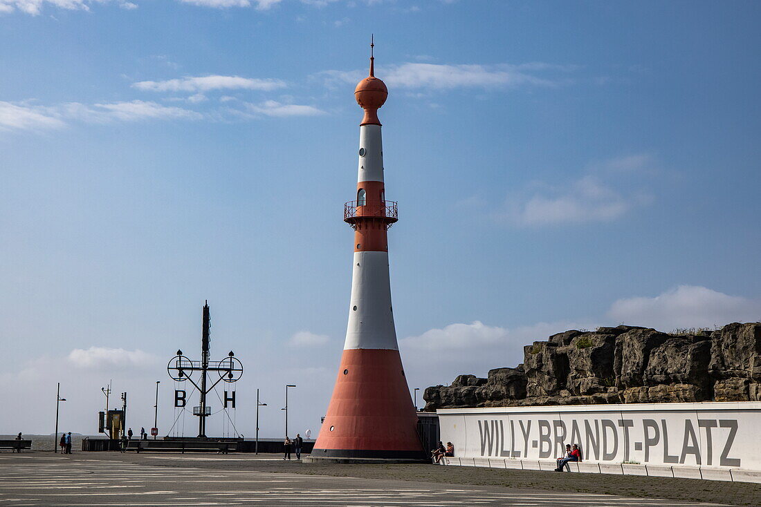 Huge beacon at Willy-Brandt-Platz in the Havenwelten port area, Bremerhaven, Bremen, Germany, Europe
