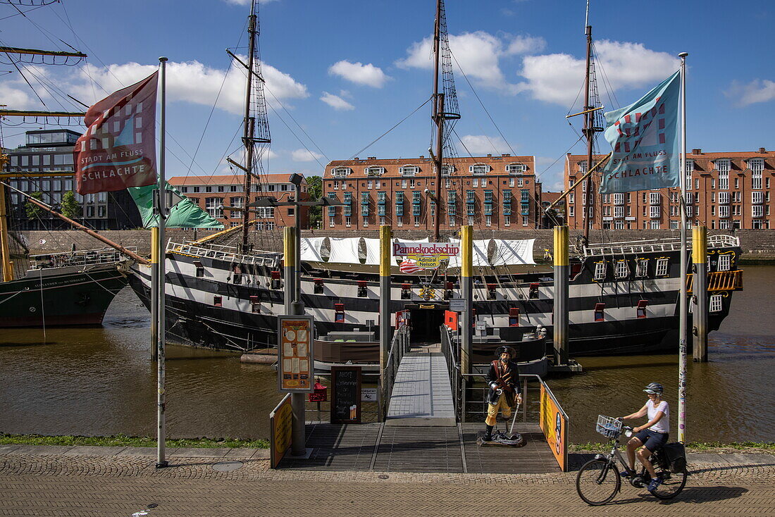 The historic sailing ship Admiral Nelson is now the Pannekoekschip restaurant, Bremen, Bremen, Germany, Europe