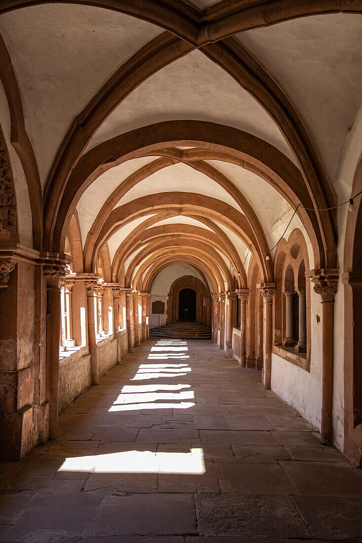 Sunlight on Stations of the Cross in Bronnbach Monastery, Wertheim Reichholzheim, Franconia, Baden-Wuerttemberg, Germany, Europe