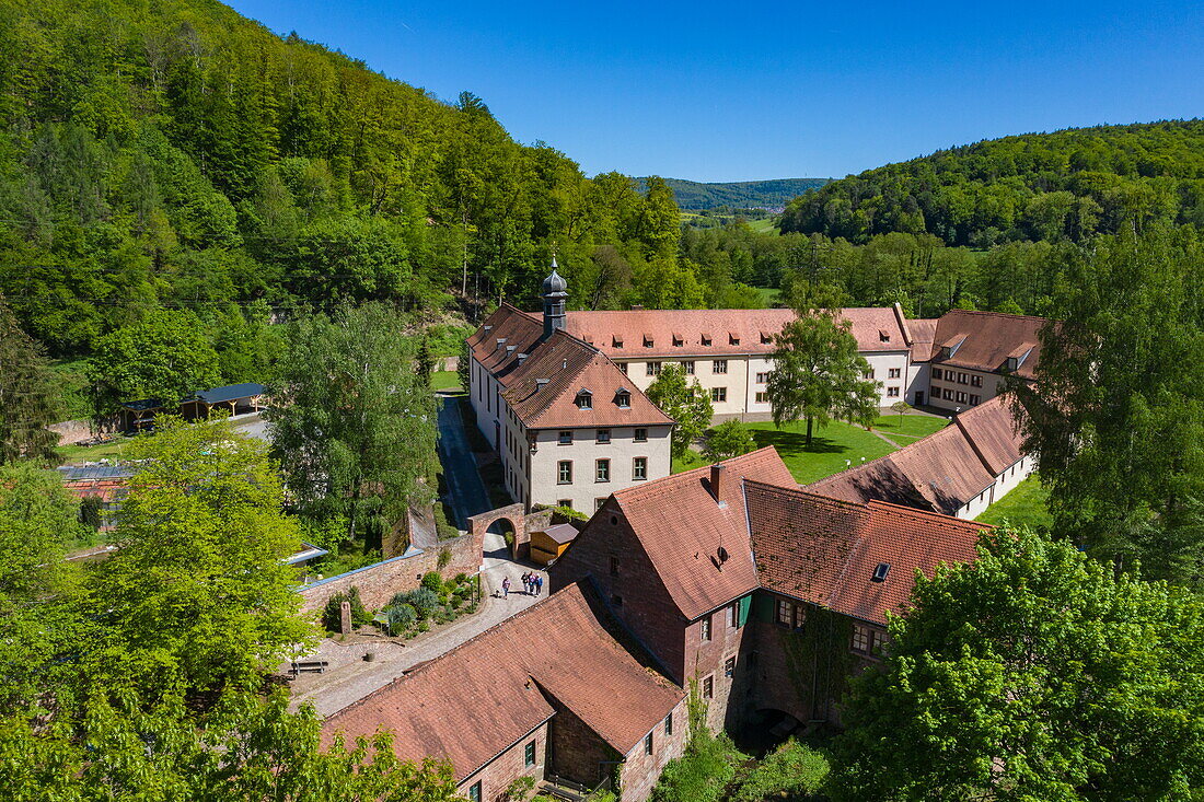 Aerial view of Himmelthal Monastery, Elsenfeld Himmelthal, Spessart Mainland, Franconia, Bavaria, Germany, Europe