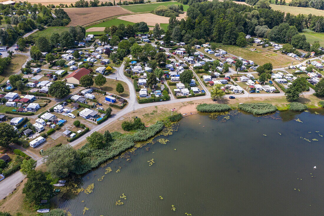 Luftaufnahme vom Campingplatz, Sand am Main, Franken, Bayern, Deutschland