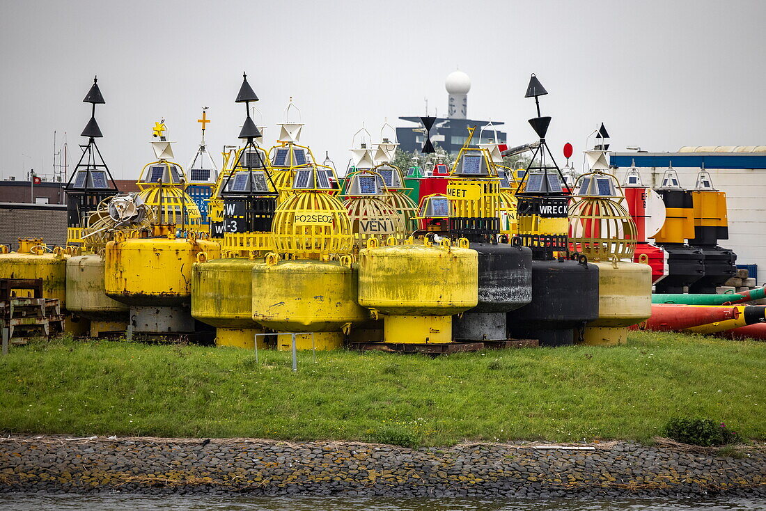 Huge buoys on the mainland, Den Helder, North Holland, The Netherlands, Europe