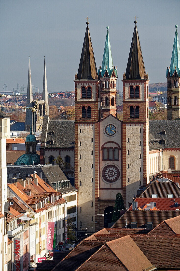 Blick von der Festung Marienberg auf die historische Altstadt von Würzburg, Unterfranken, Franken, Bayern, Deutschland